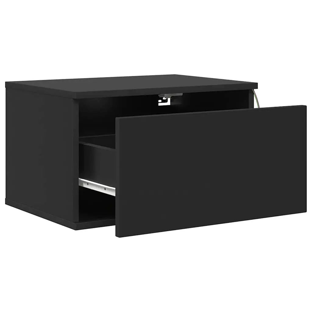 Wall-mounted Bedside Cabinets Black 2 pcs RGB LED Lights Floating Storage