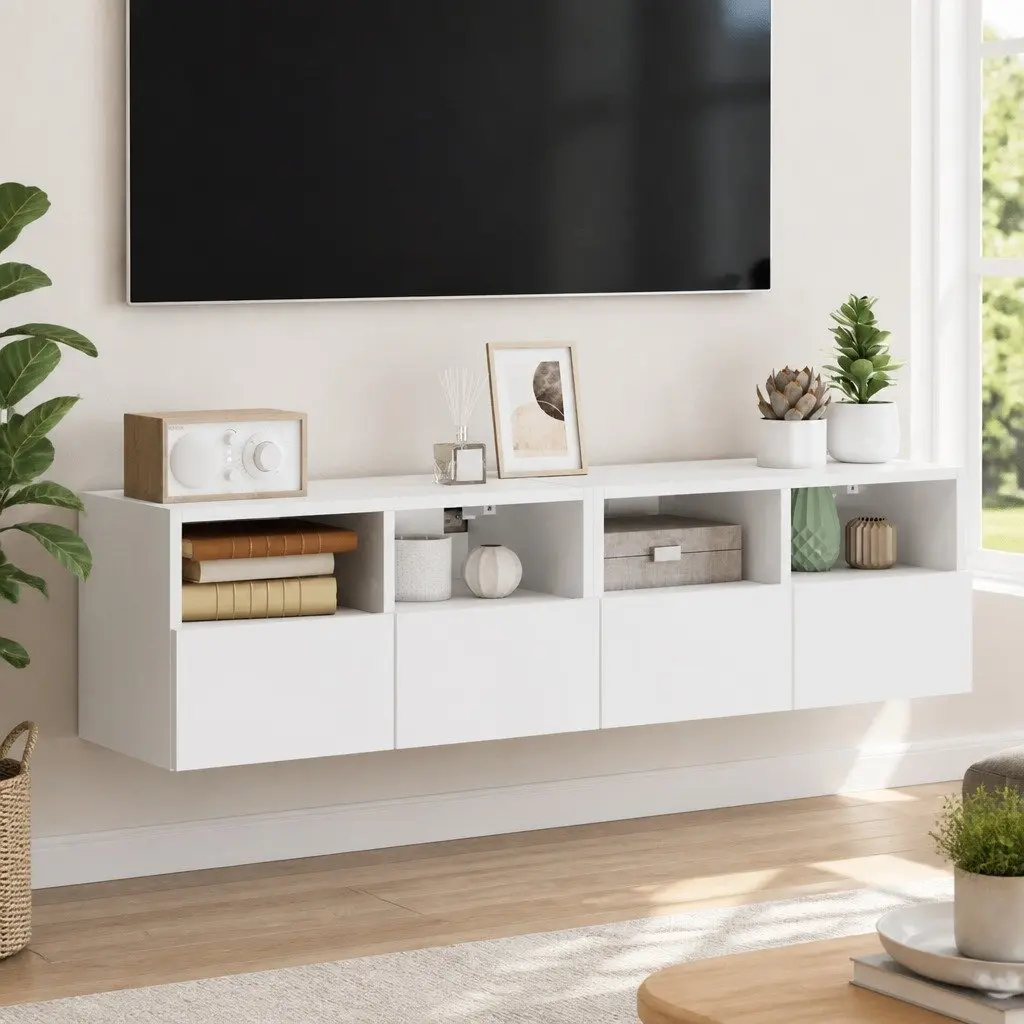 White Floating TV Wall Cabinet for Organization