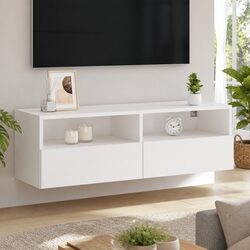 TV Wall Cabinet White Floating Media Unit Storage Shelves Wall-Mounted Living