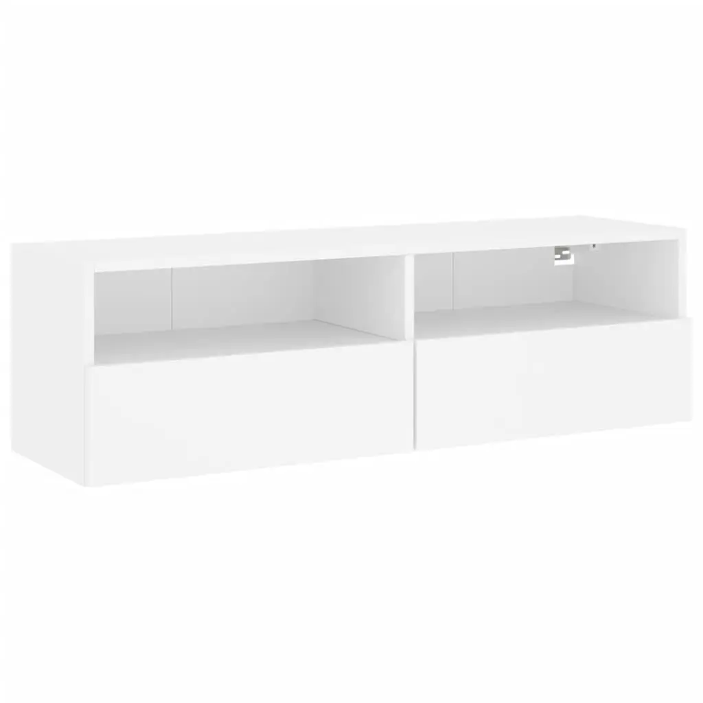 TV Wall Cabinet White Floating Media Unit Storage Shelves Wall-Mounted 2 Shelves 2 Compartments
