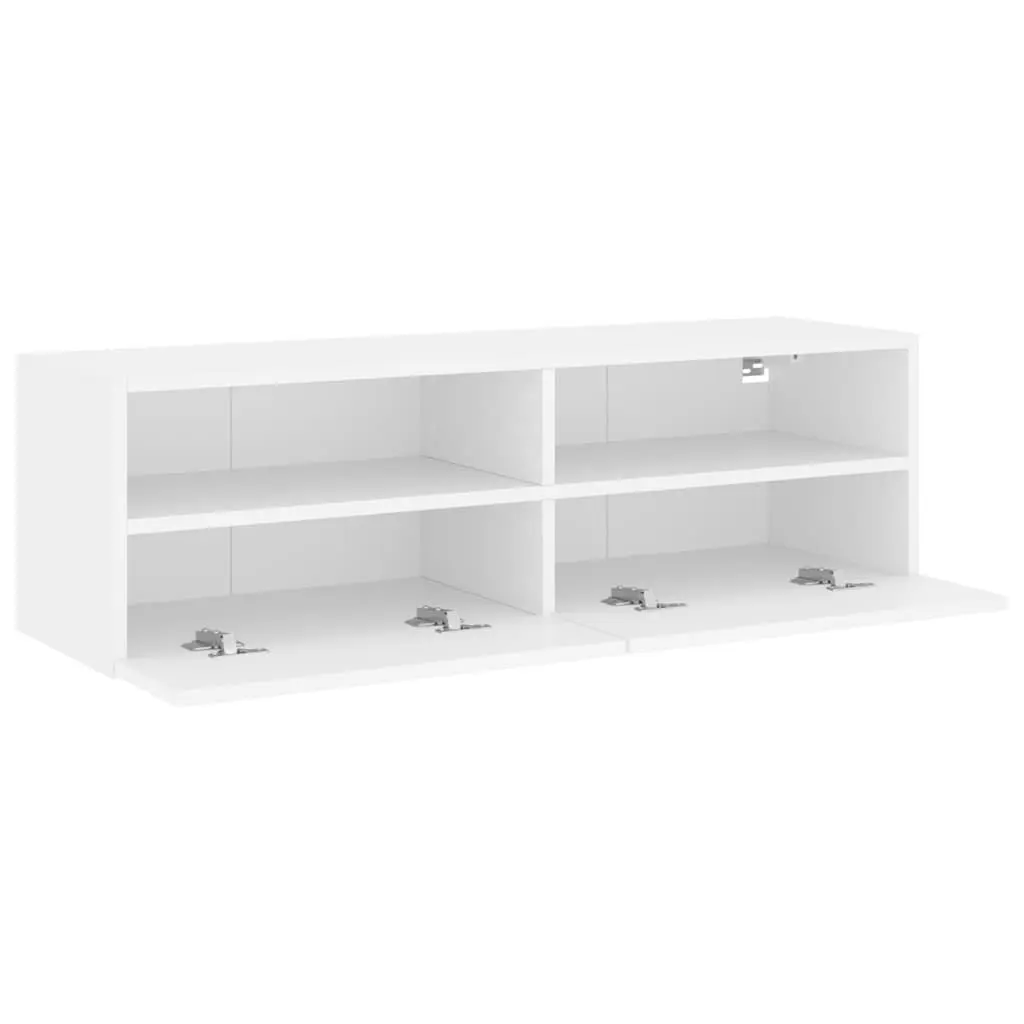TV Wall Cabinet White Floating Media Unit Storage Shelves Wall-Mounted 2 Shelves 2 Compartments
