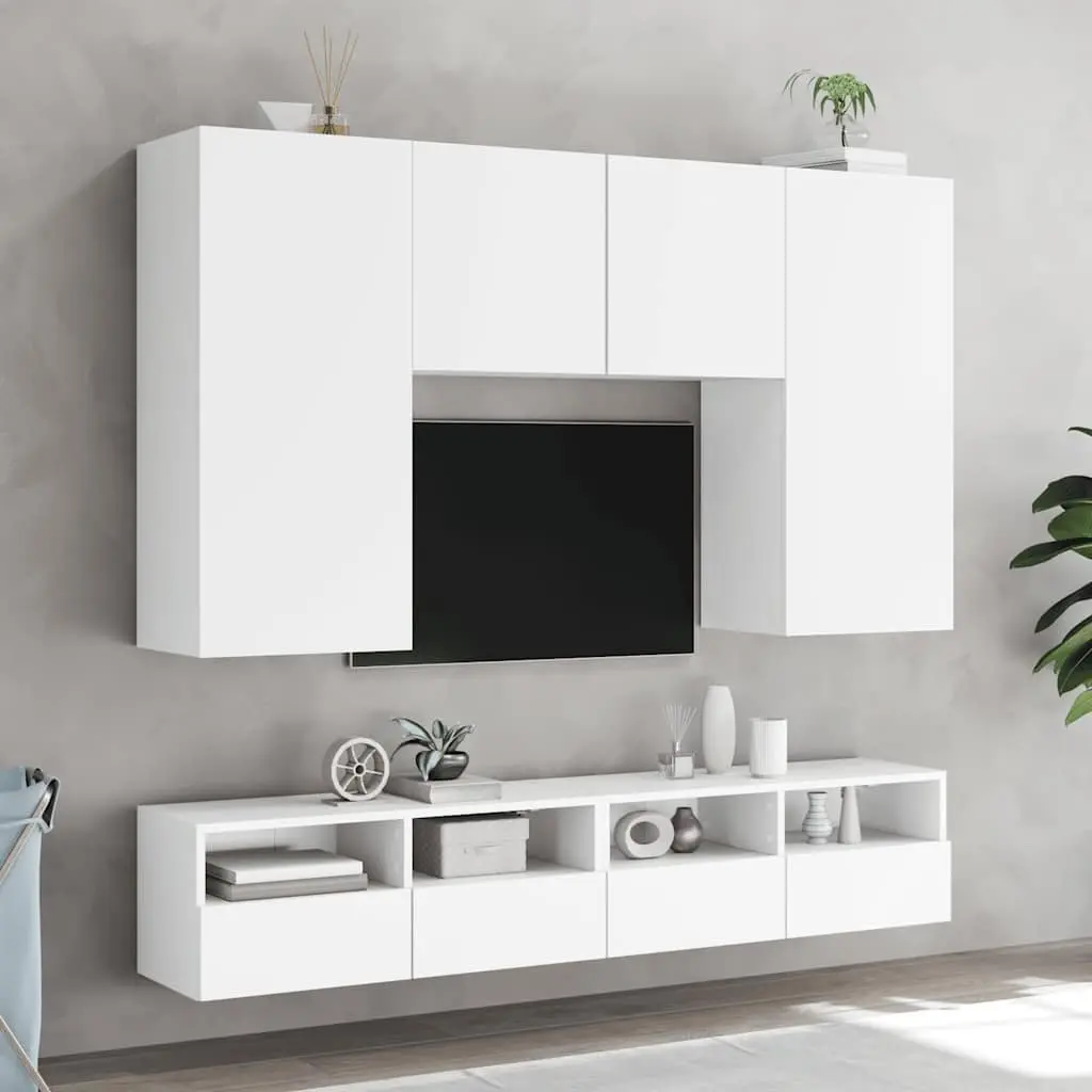 TV Wall Cabinets 2pcs White Floating Media Storage Unit Shelves Compartments