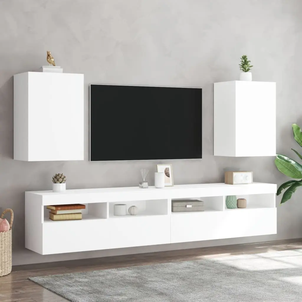 Floating White TV Cabinets 40.5x30x60cm 2 Piece Wall-Mounted Storage Units