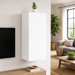 TV Wall Cabinet White Floating Media Unit Wall-Mounted Storage Shelving