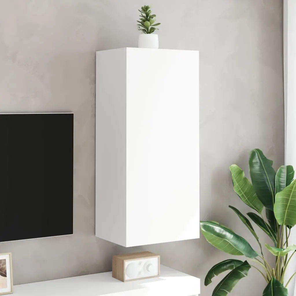 TV Wall Cabinet White Wall-Mounted Floating Media Unit with 3 Storage Compartments