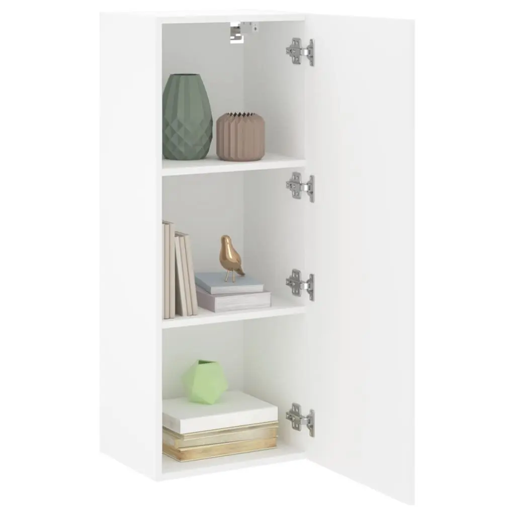 TV Wall Cabinet White Wall-Mounted Storage Organizer Engineered Wood 3 Storage Compartments