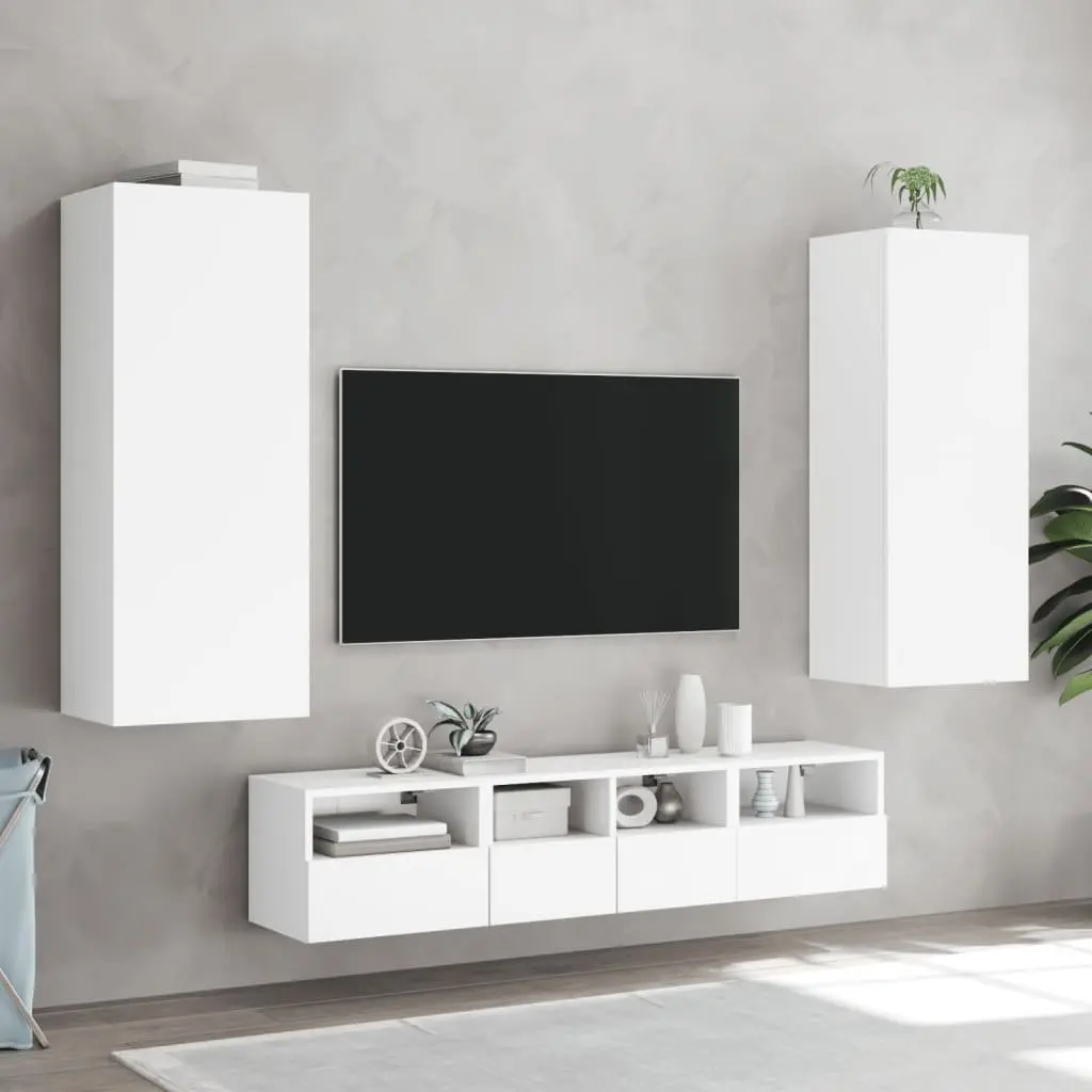 TV Wall Cabinet White Wall-Mounted Storage Organizer Engineered Wood 3 Storage Compartments
