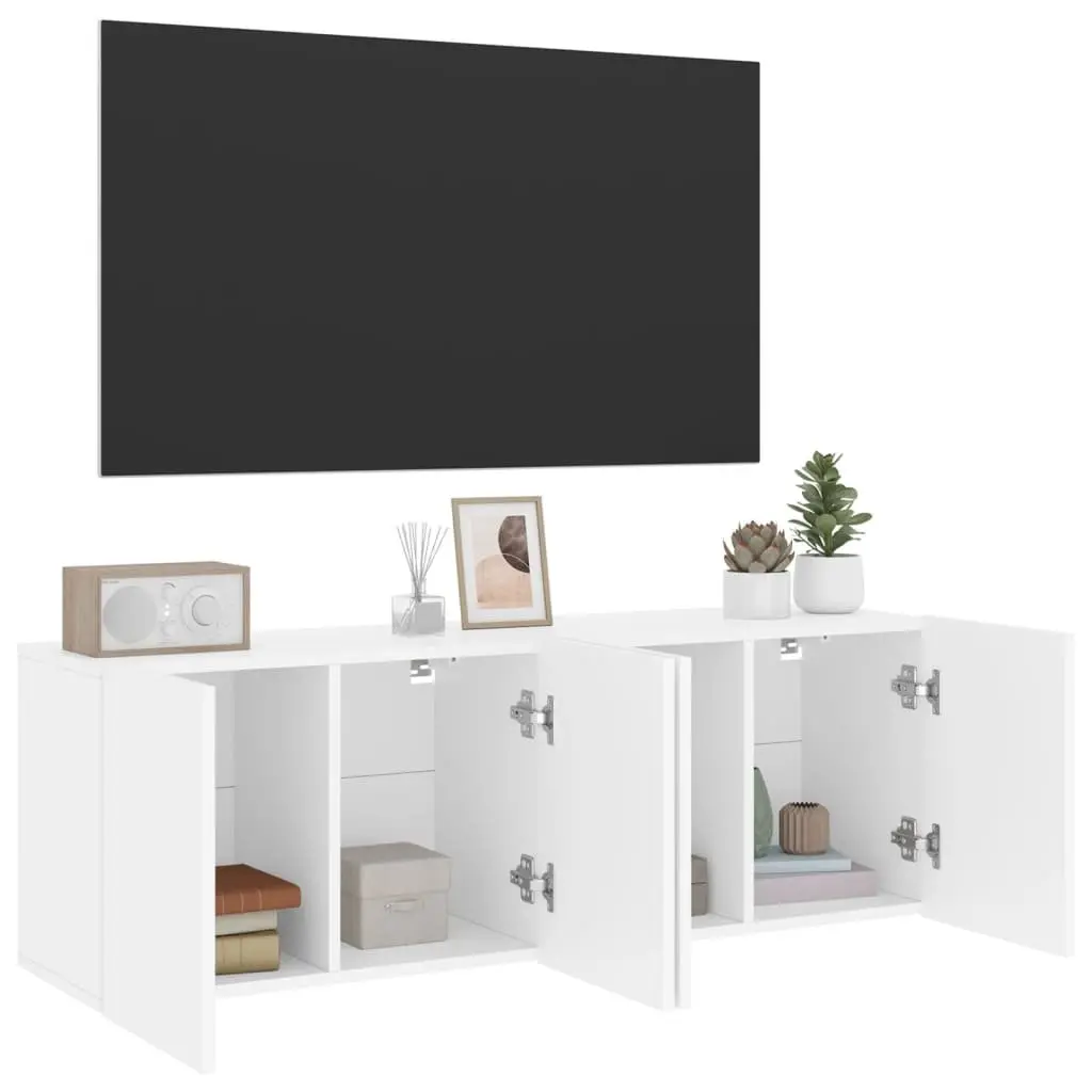 Wall-mounted TV Cabinets White 2 Piece Organiser with Ample Storage for Media Equipment