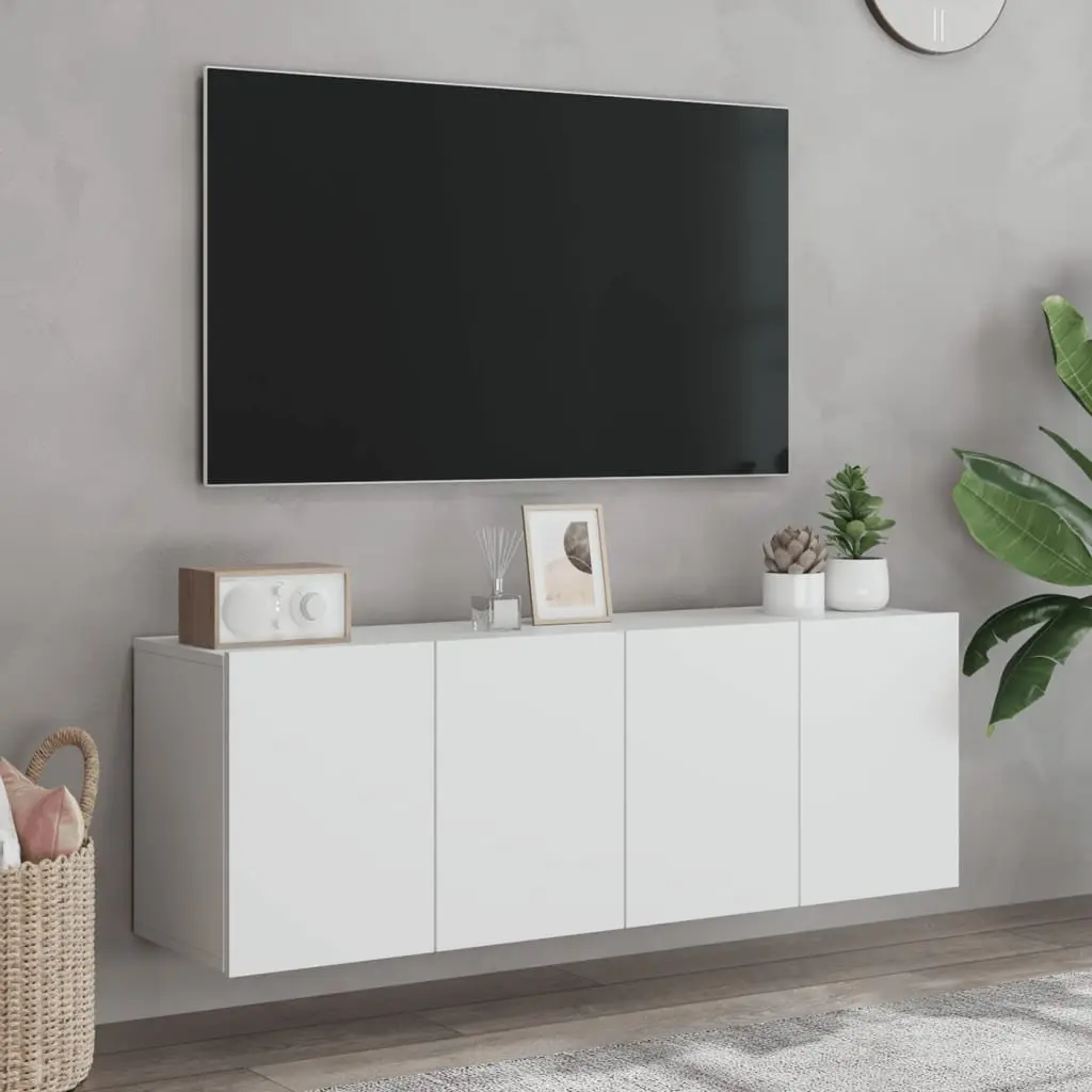 Wall-mounted TV Cabinets White 2 Piece Organiser with Ample Storage for Media Equipment