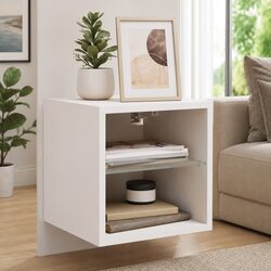 TV Wall Cabinet with RGB LED Lights White Floating Storage Unit Shelf