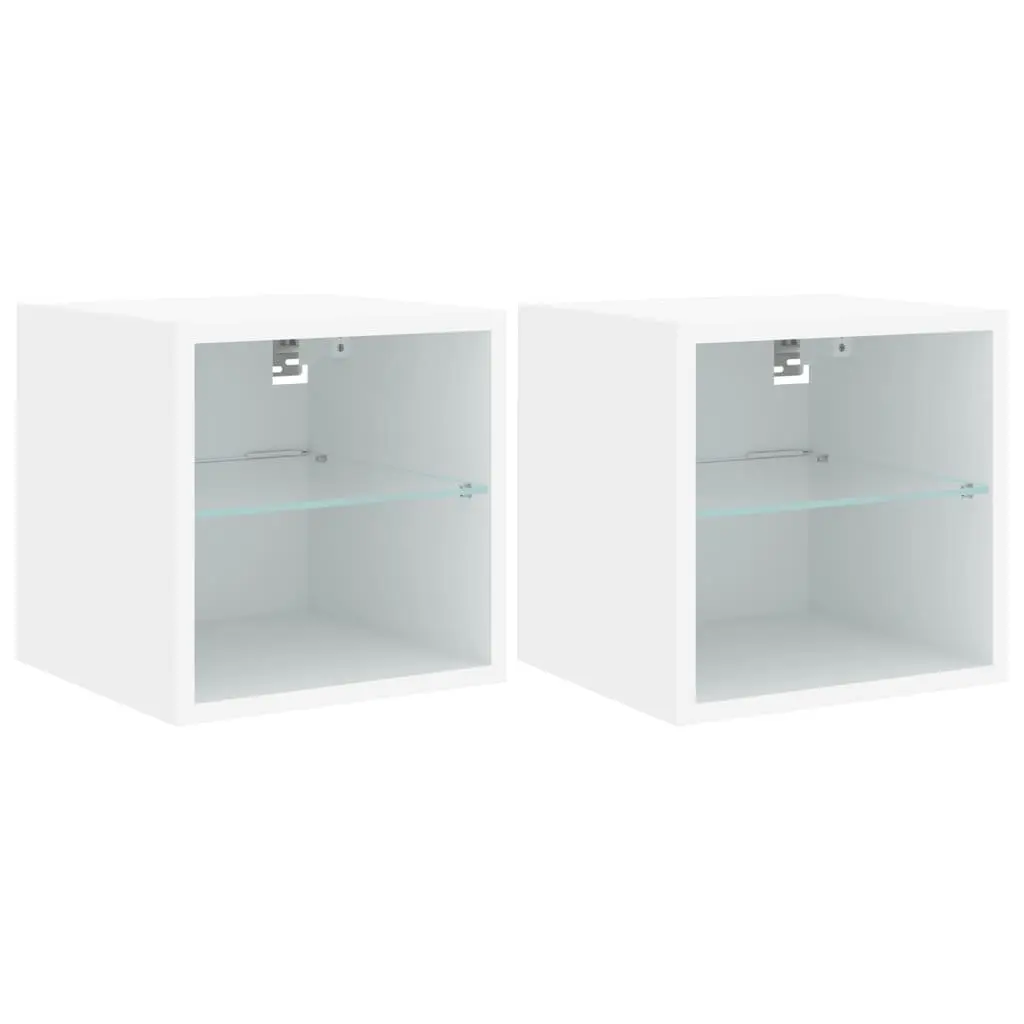 TV Wall Cabinet with RGB LED Lights White Floating Storage Unit Shelf