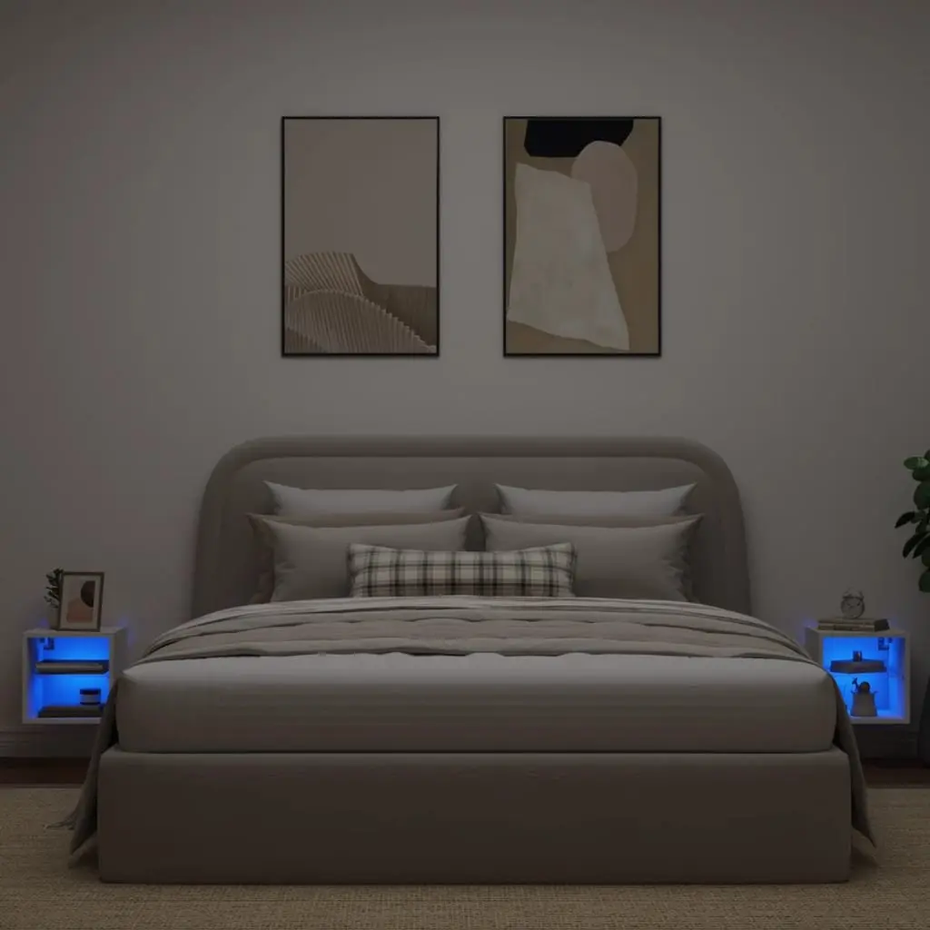 TV Wall Cabinet with RGB LED Lights White Floating Storage Unit Shelf