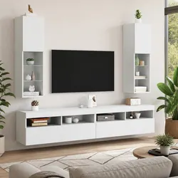 Concise Wall-Mounted TV Cabinet with RGB LED Lighting