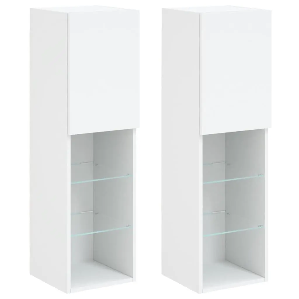 TV Cabinet with RGB LED Lights Wall-Mounted Storage Unit White 30.5x30x102cm
