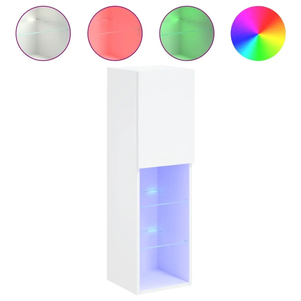 TV Cabinet with RGB LED Lights Wall-Mounted Storage Unit White 30.5x30x102cm