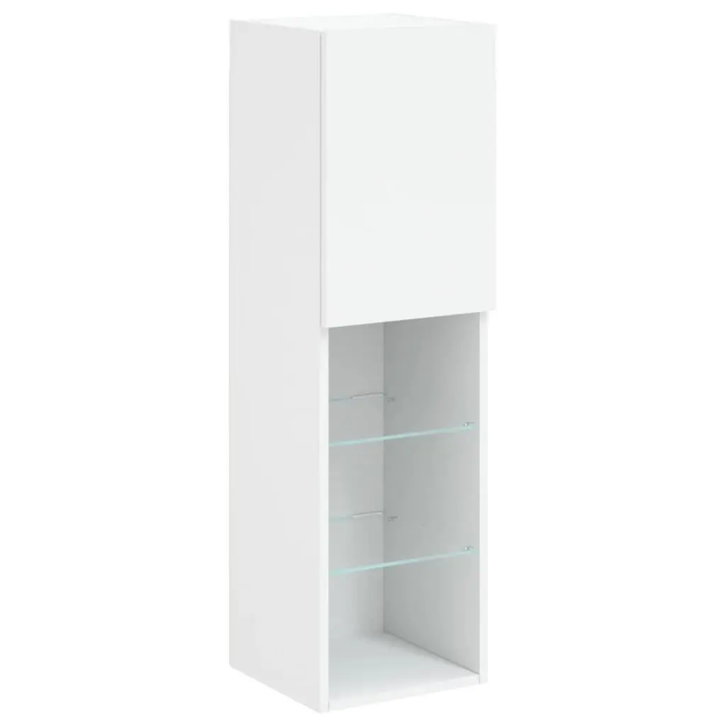 TV Cabinet with RGB LED Lights Wall-Mounted Storage Unit White 30.5x30x102cm