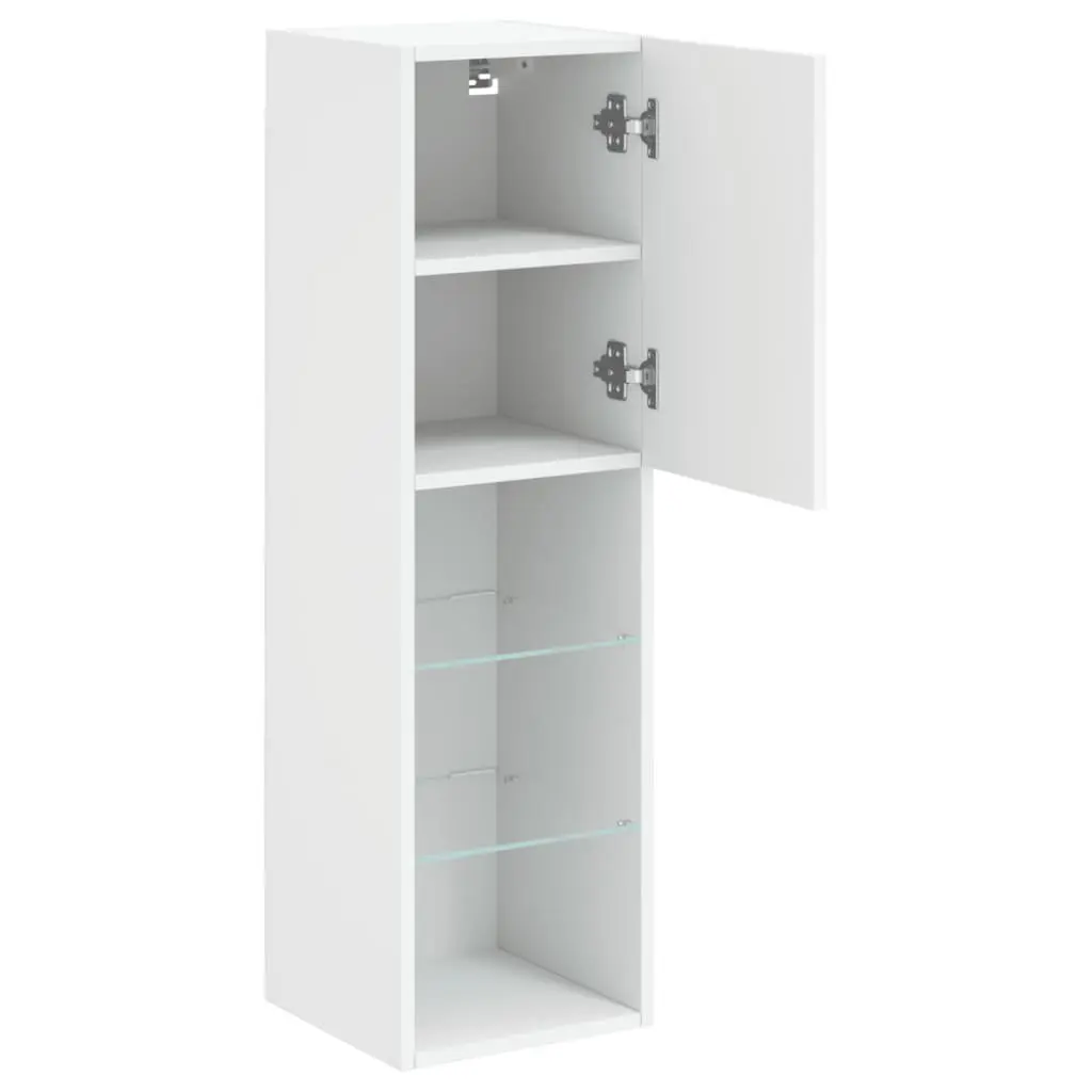 TV Cabinet with RGB LED Lights Wall-Mounted Storage Unit White 30.5x30x102cm