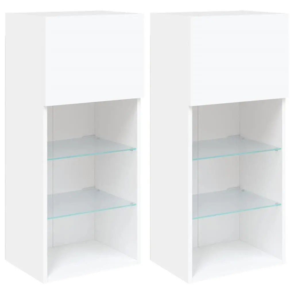 TV Cabinets White 40.5x30x90cm Wall-Mounted with RGB LED Lights Set of 2