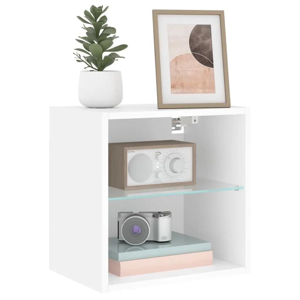 Bedside Cabinet White Wall-mounted with RGB LED Lights Storage Furniture