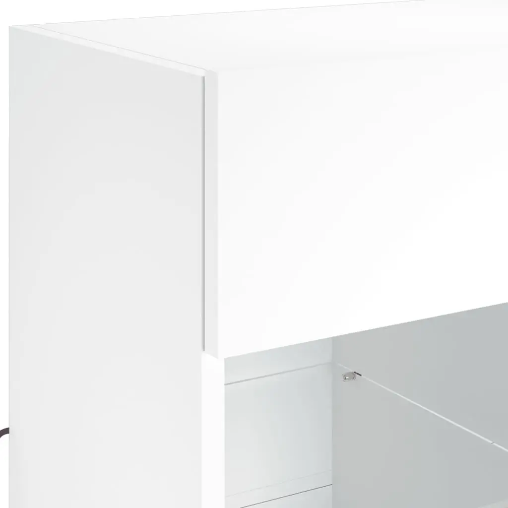 White TV Wall Cabinet Floating Shelves RGB LED Lights Media Unit Storage