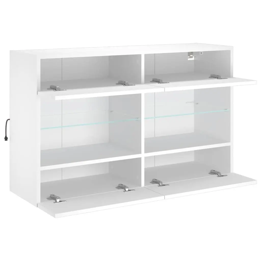 TV Wall Cabinet with RGB LED Lights Media Storage Unit White Floating Shelves