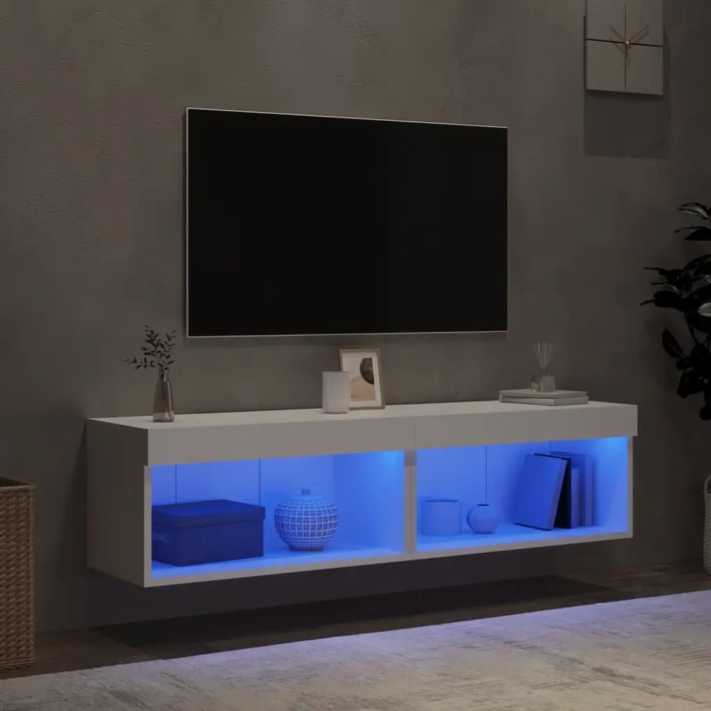 TV Cabinets with RGB LED Lights Wall-Mounted Storage Units White 60x30x30cm Set