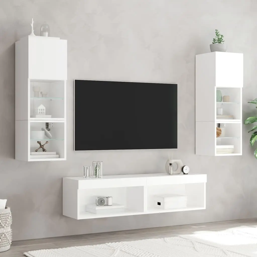TV Cabinets with RGB LED Lights Wall-Mounted Storage Units White 60x30x30cm Set
