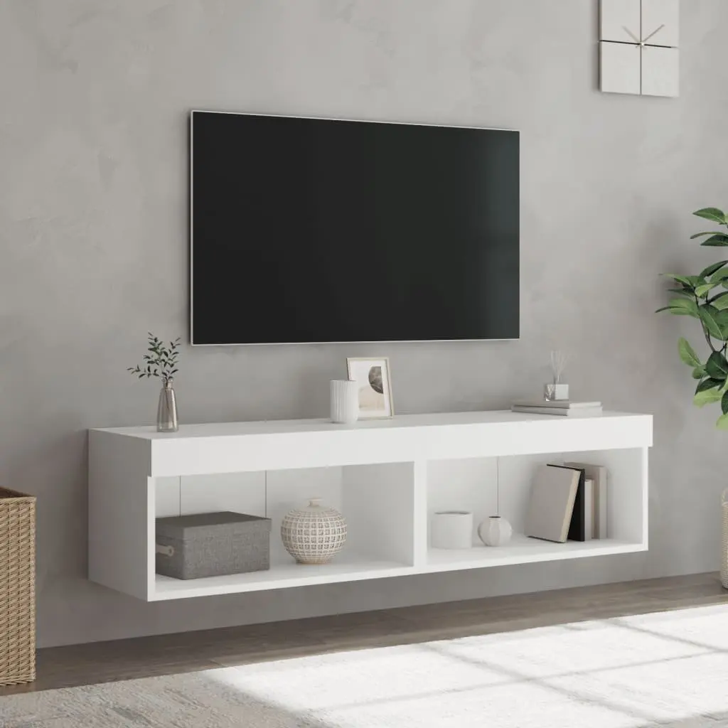 TV Cabinets with RGB LED Lights Wall-Mounted Storage Units White 60x30x30cm Set