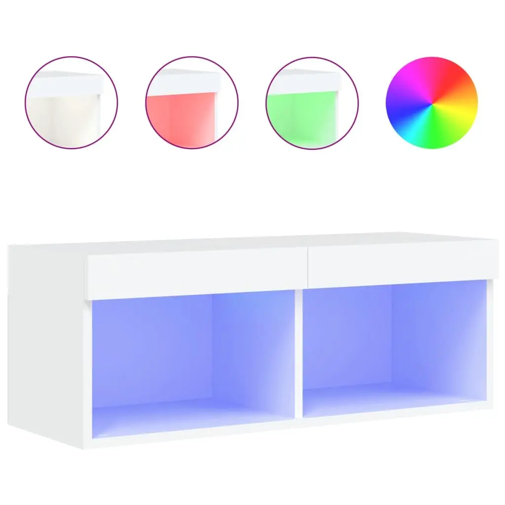 White TV Cabinet with RGB LED Lights and Storage