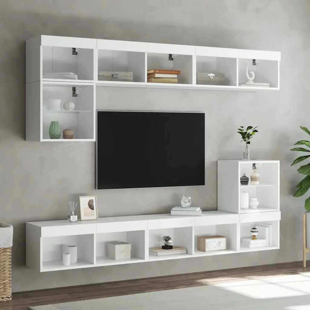 White TV Cabinet with RGB LED Lights and Storage