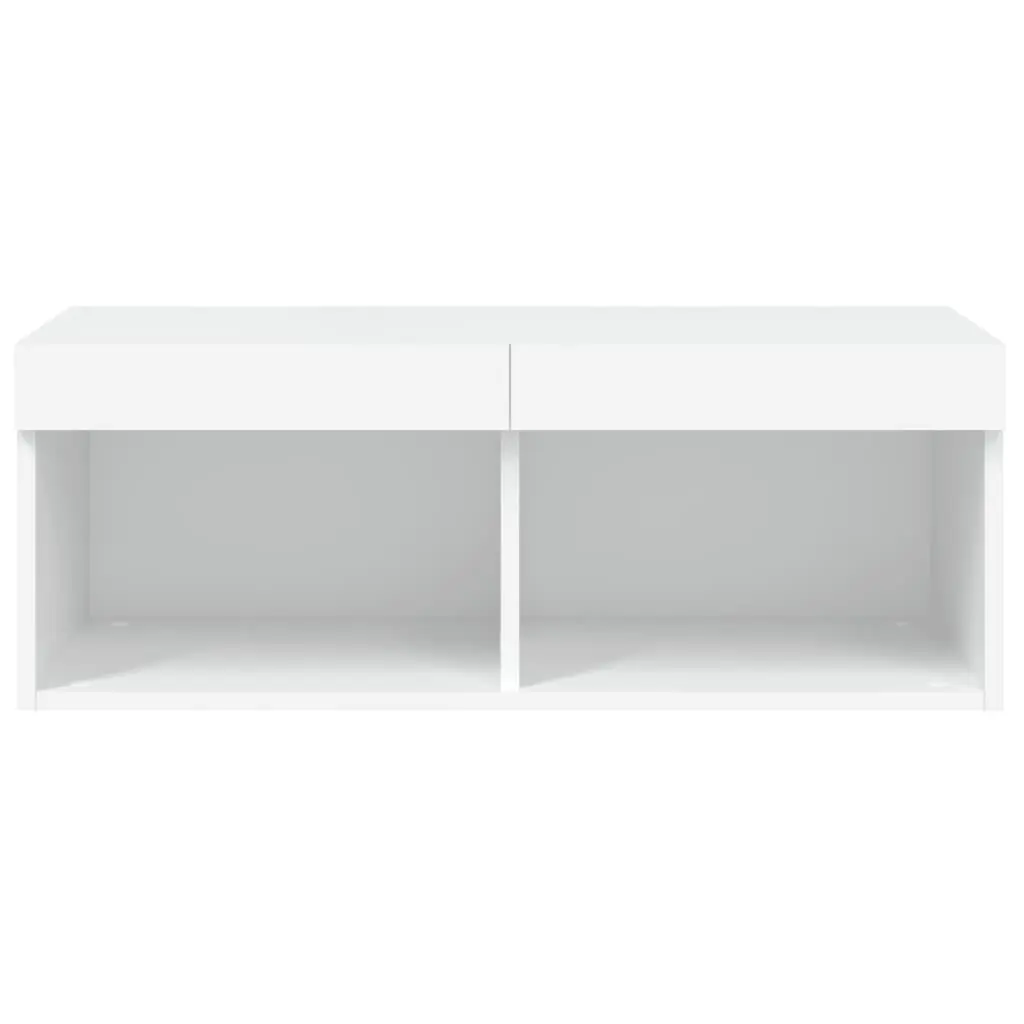 White TV Cabinet with RGB LED Lights and Storage