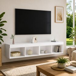 TV Cabinet with RGB LED Lights Wall-Mounted White Storage Unit 80x30x30cm Set