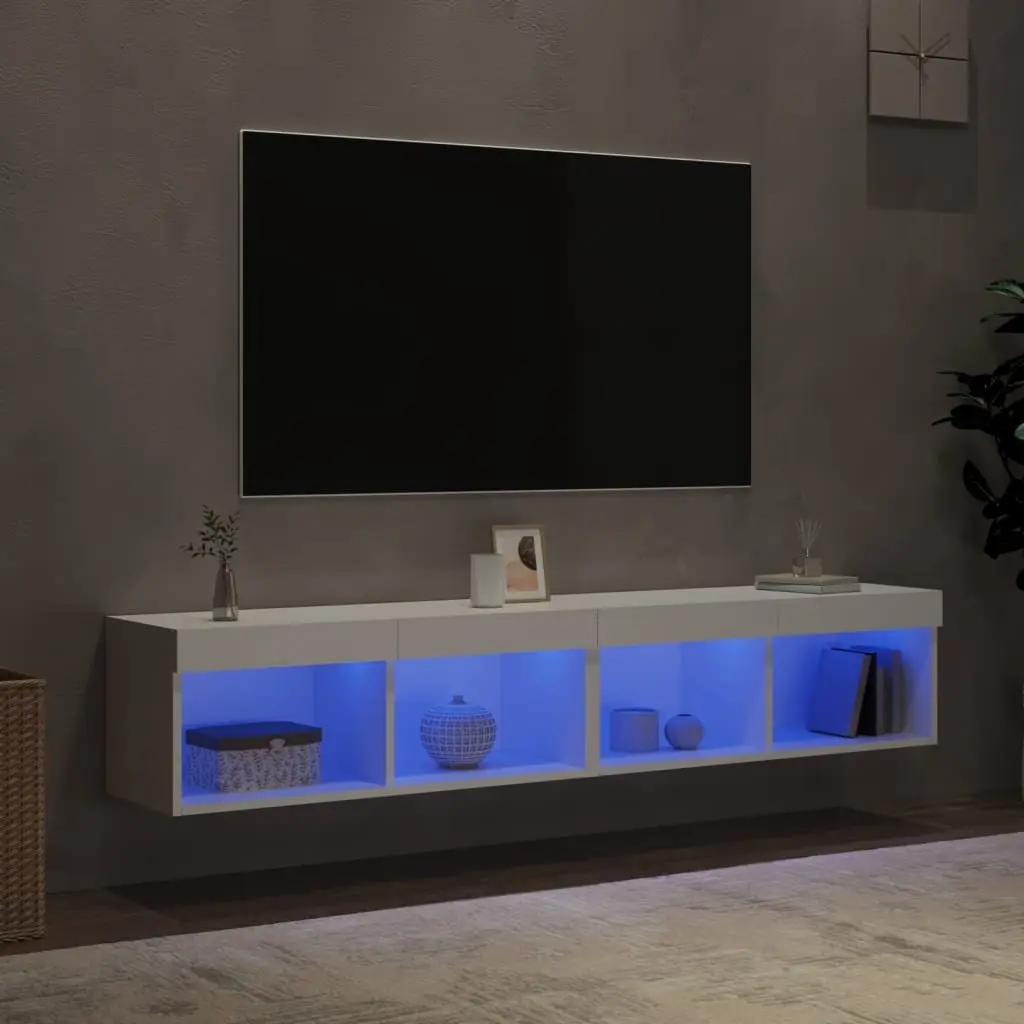 TV Cabinet White 80x30x30cm Wall-Mounted with RGB LED Lights Set of 2