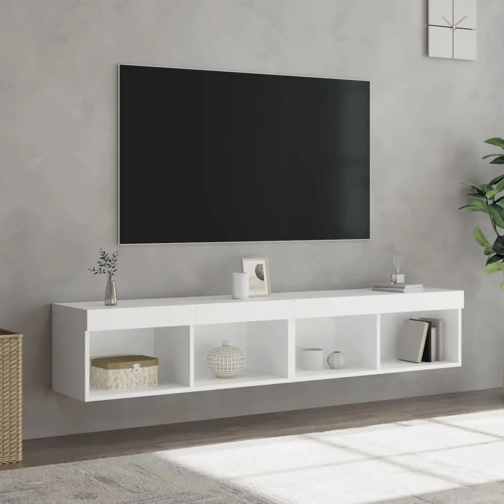 TV Cabinet White 80x30x30cm Wall-Mounted with RGB LED Lights Set of 2