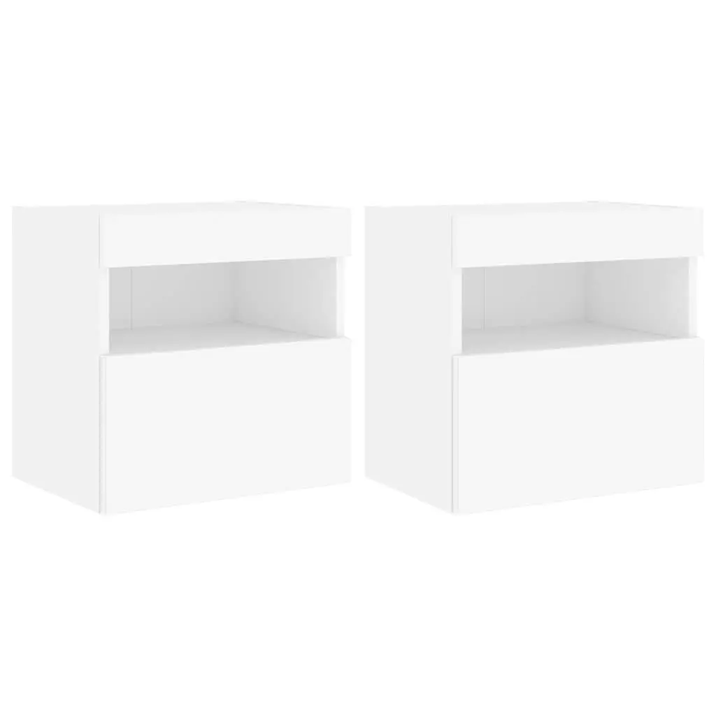 TV Wall Cabinets White 2pc Floating Storage Unit RGB LED Lights