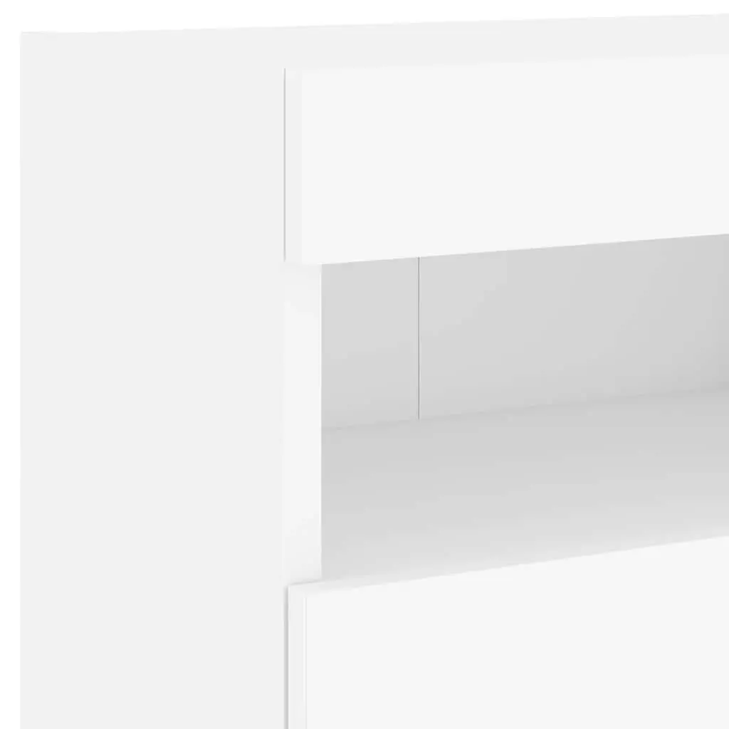 TV Wall Cabinets White 2pc Floating Storage Unit RGB LED Lights