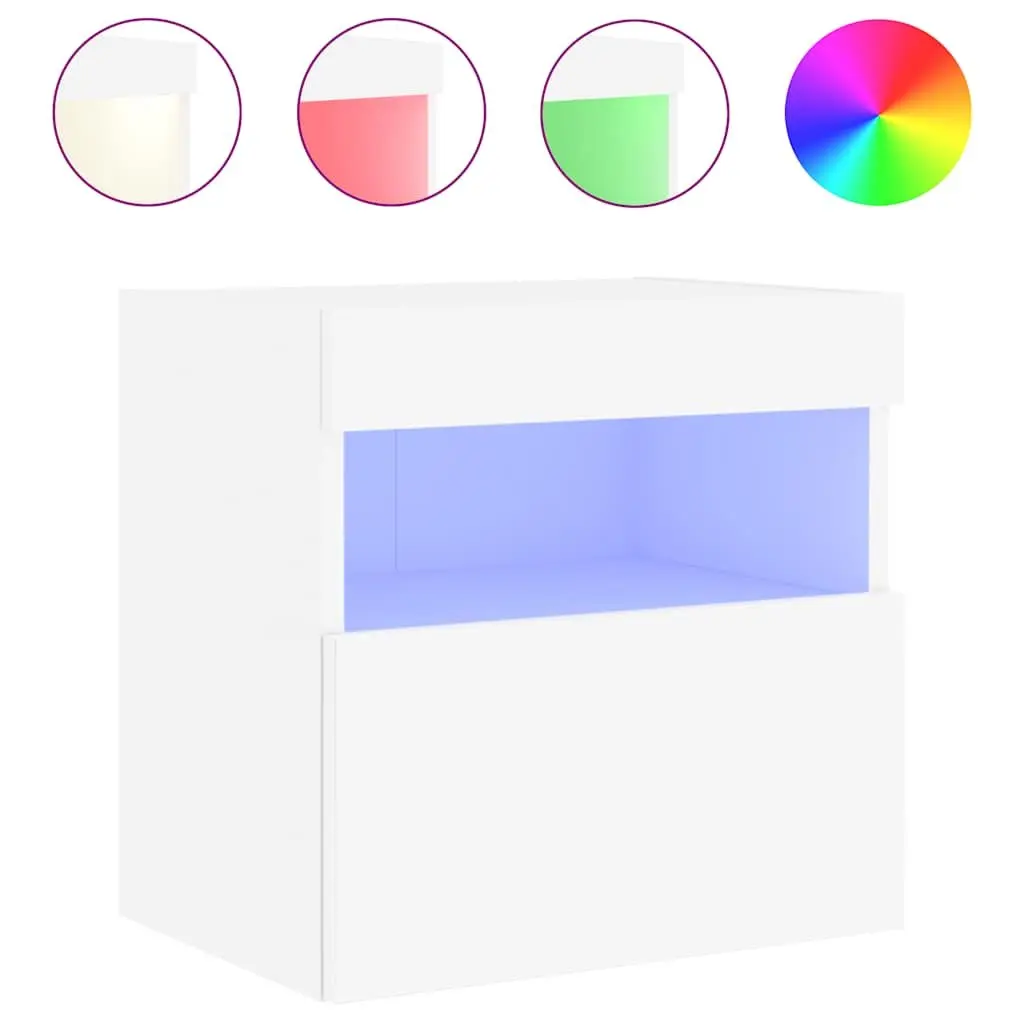 TV Wall Cabinets White 2pc Floating Storage Unit RGB LED Lights