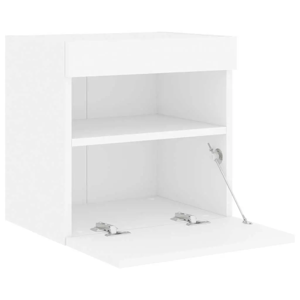 TV Wall Cabinets White 2pc Floating Storage Unit RGB LED Lights
