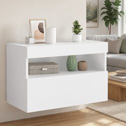 TV Wall Cabinet White 60x30x40 cm Floating Media Unit RGB LED Lights Storage