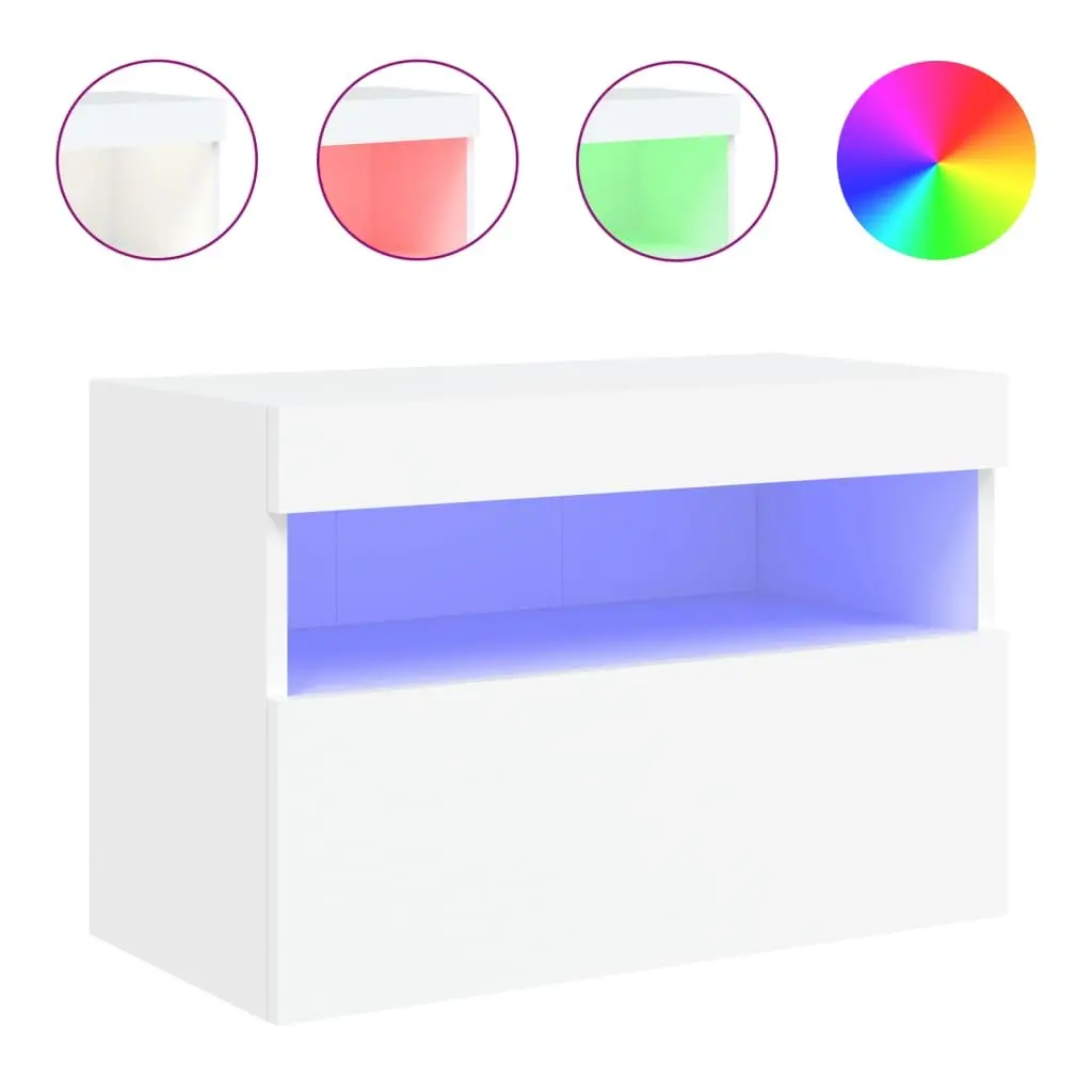 Floating Media Unit White 60x30x40cm RGB LED Lights Wall Mounted Storage Cabinet