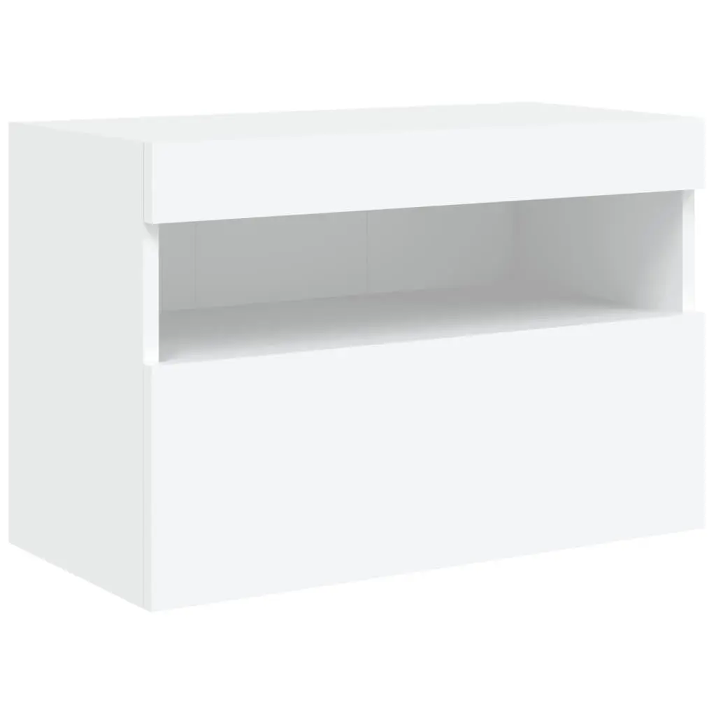 Floating Media Unit White 60x30x40cm RGB LED Lights Wall Mounted Storage Cabinet