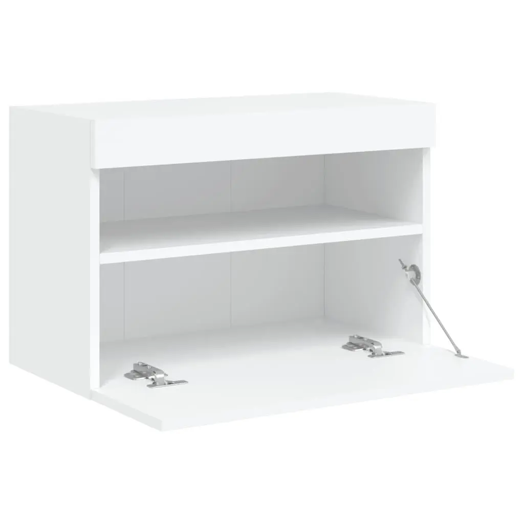 Floating Media Unit White 60x30x40cm RGB LED Lights Wall Mounted Storage Cabinet