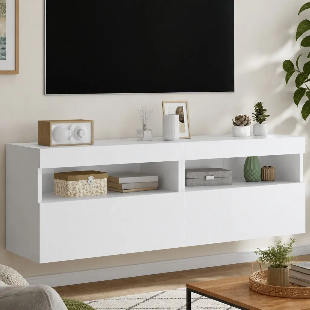 White TV Wall Cabinet with LED Options