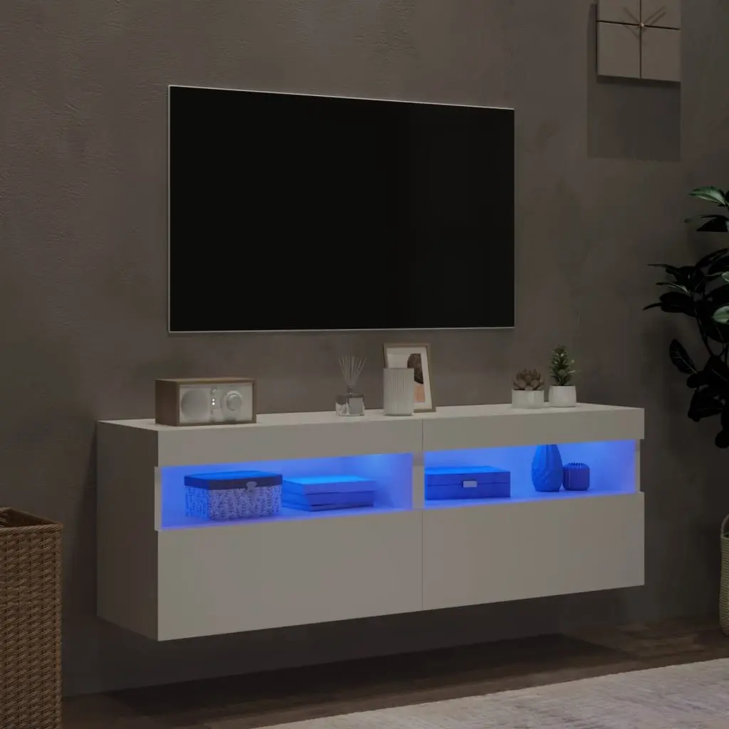 White TV Wall Cabinet with LED Options
