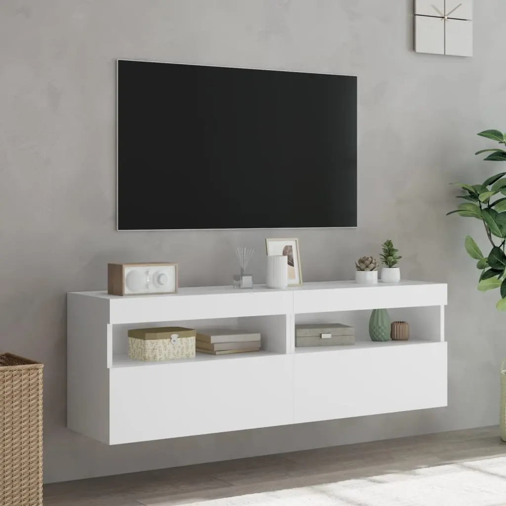 White TV Wall Cabinet with LED Options