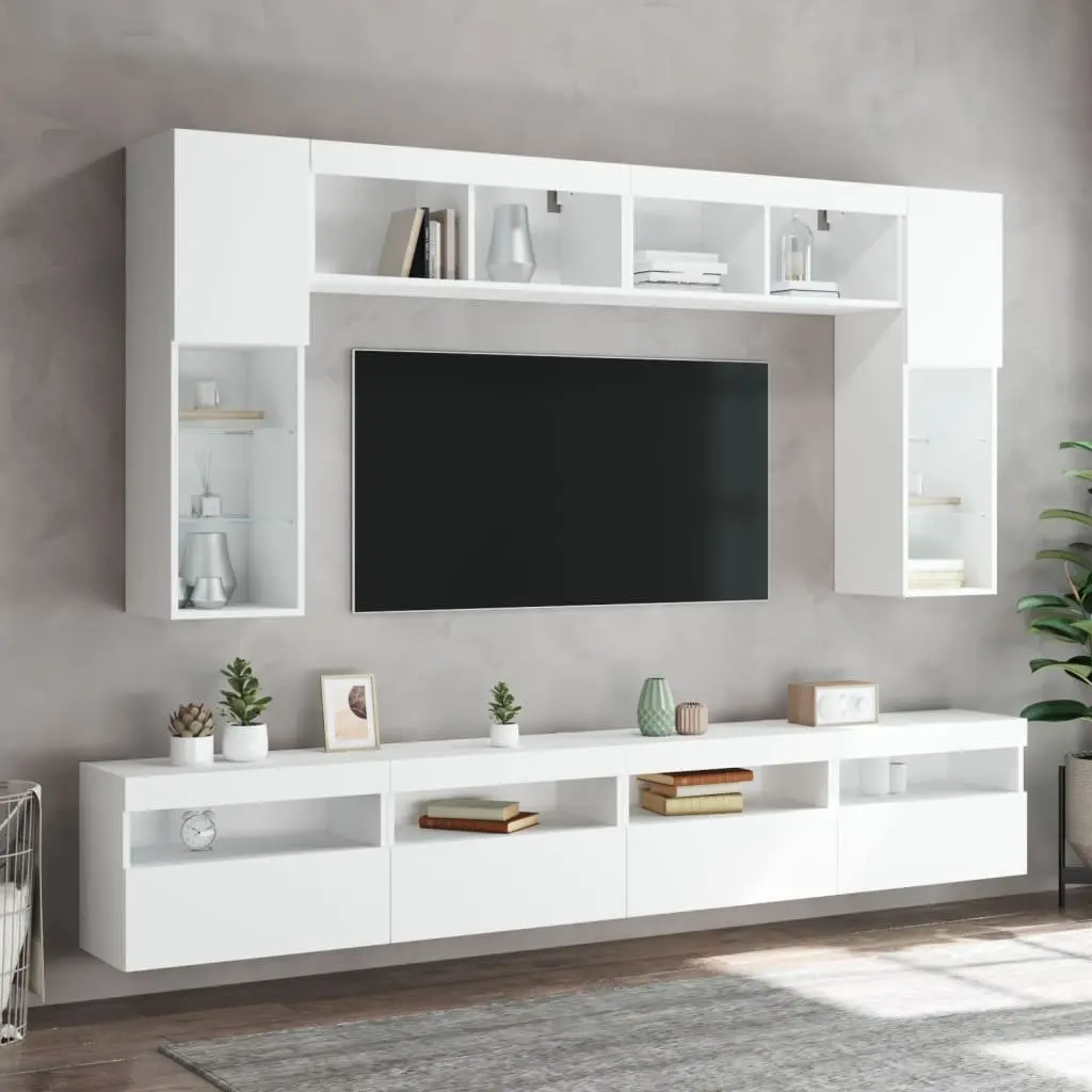 White TV Wall Cabinet with LED Options