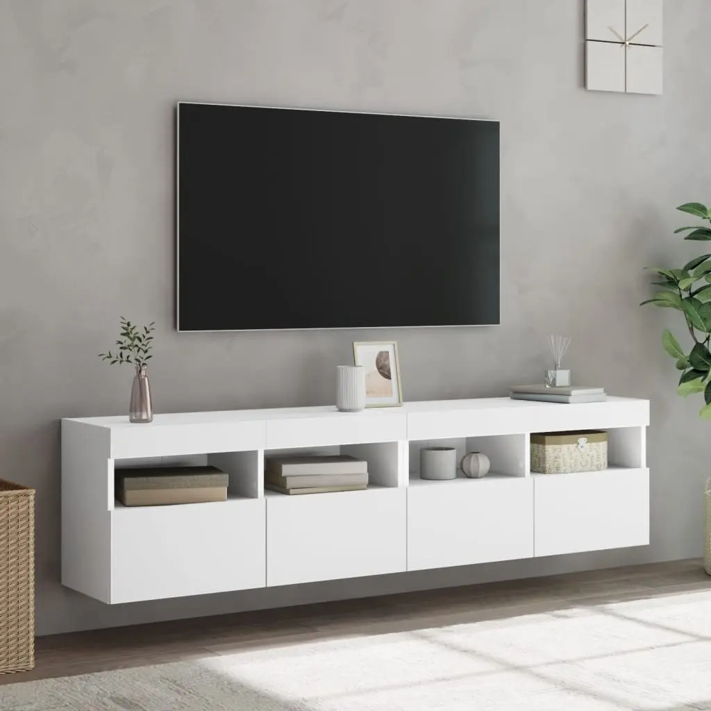 TV Wall Cabinet White 80x30x40cm RGB LED Lights Floating Storage Unit