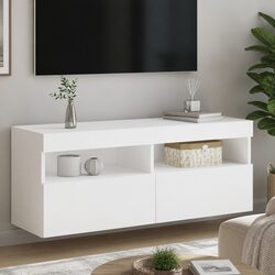 TV Wall Cabinet with RGB LED Lights White Floating Media Storage Unit