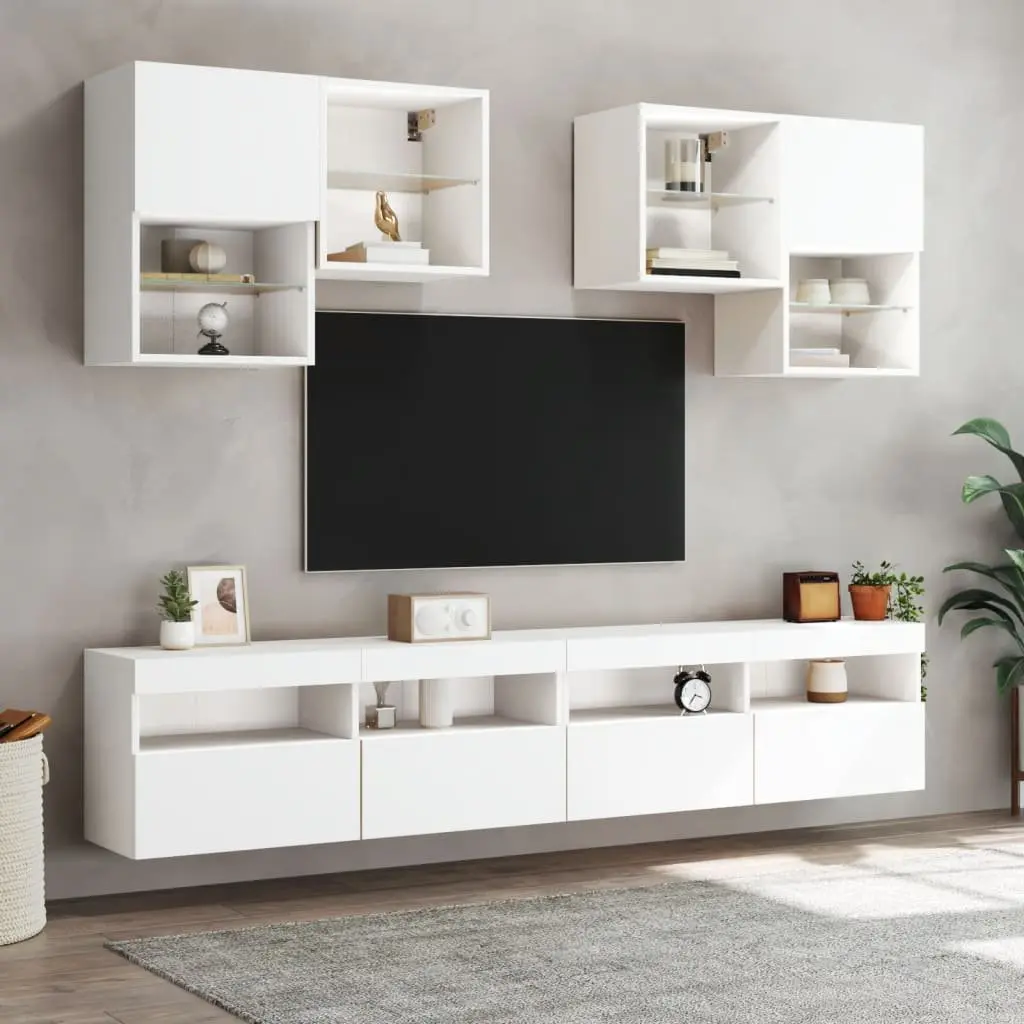 TV Wall Cabinet with RGB LED Lights White Floating Media Storage Unit