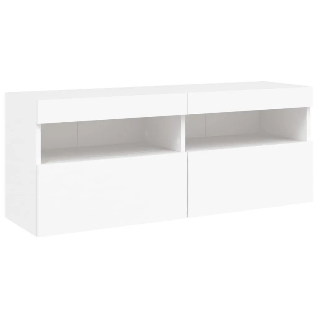 TV Wall Cabinet with RGB LED Lights White Floating Media Storage Unit